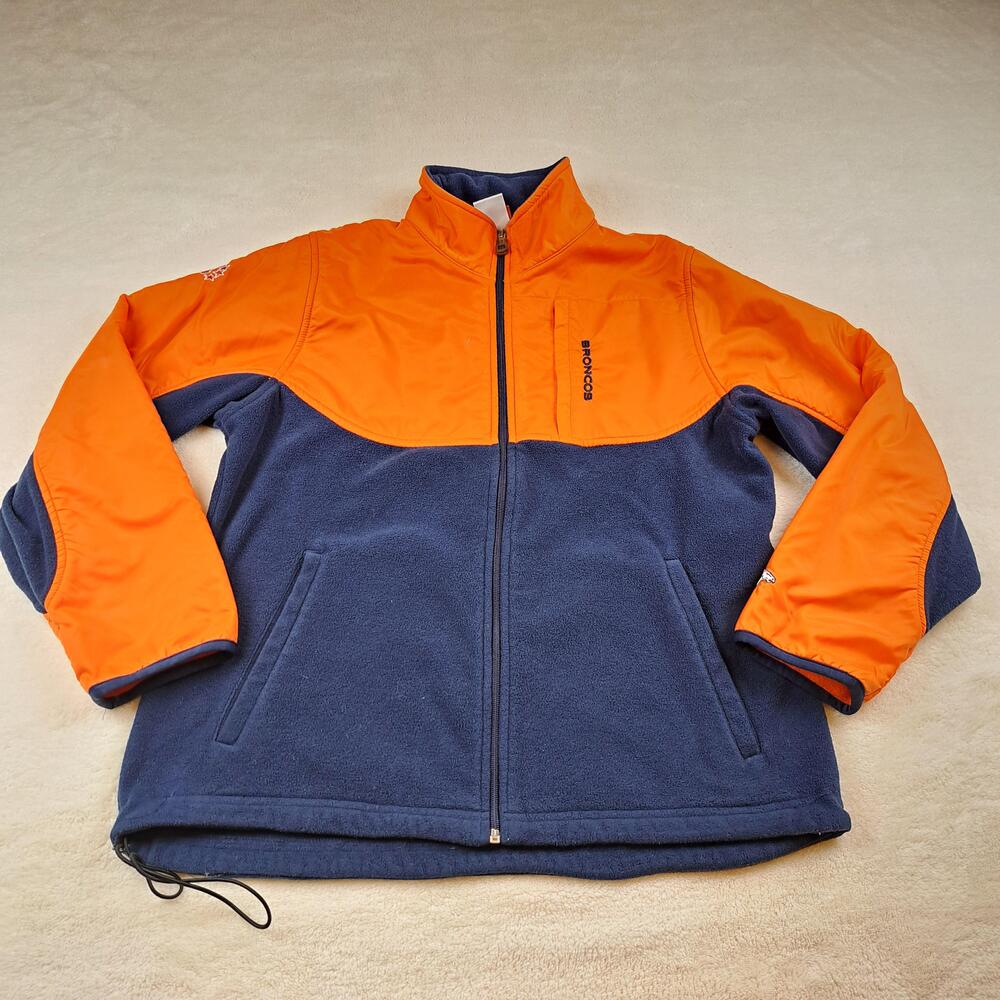 Denver Broncos Jacket Womens Large Orange Navy Fleece NFL Football Full Zip Warm